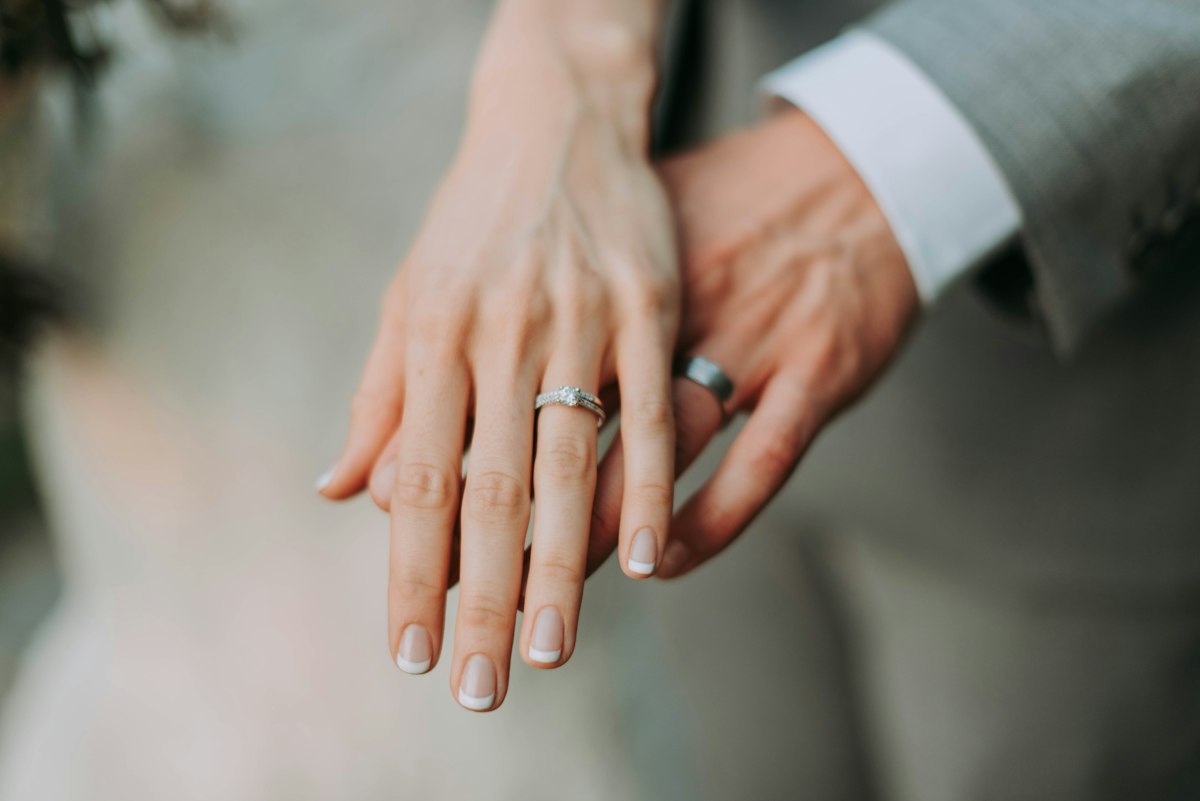 Married couple’s hands with wedding rings